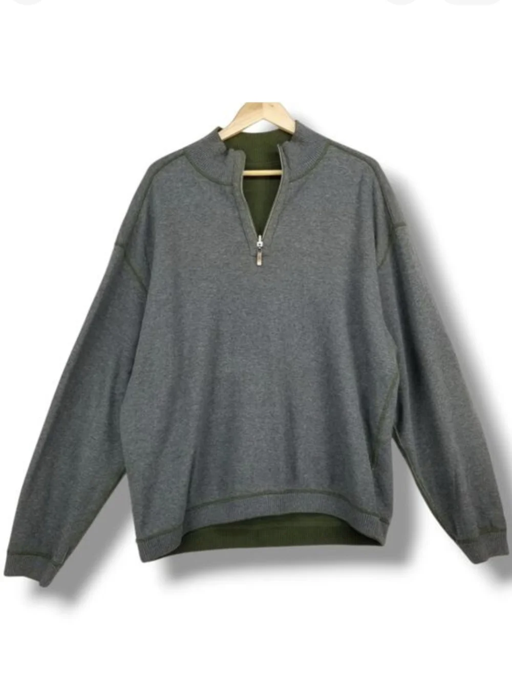 Tommy Bahama 1/4 Zip Reversible Sweater XL Gray Green‎